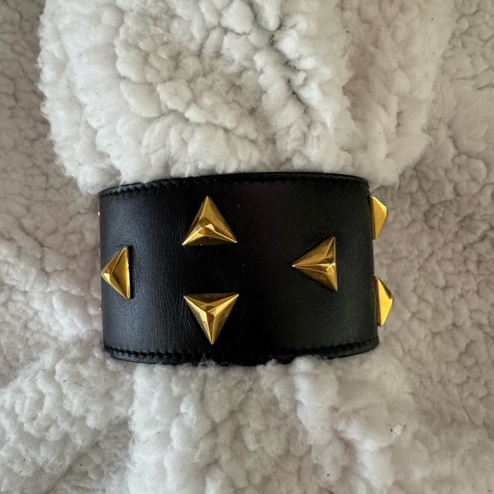 Black Leather Cuff with Gold Studs